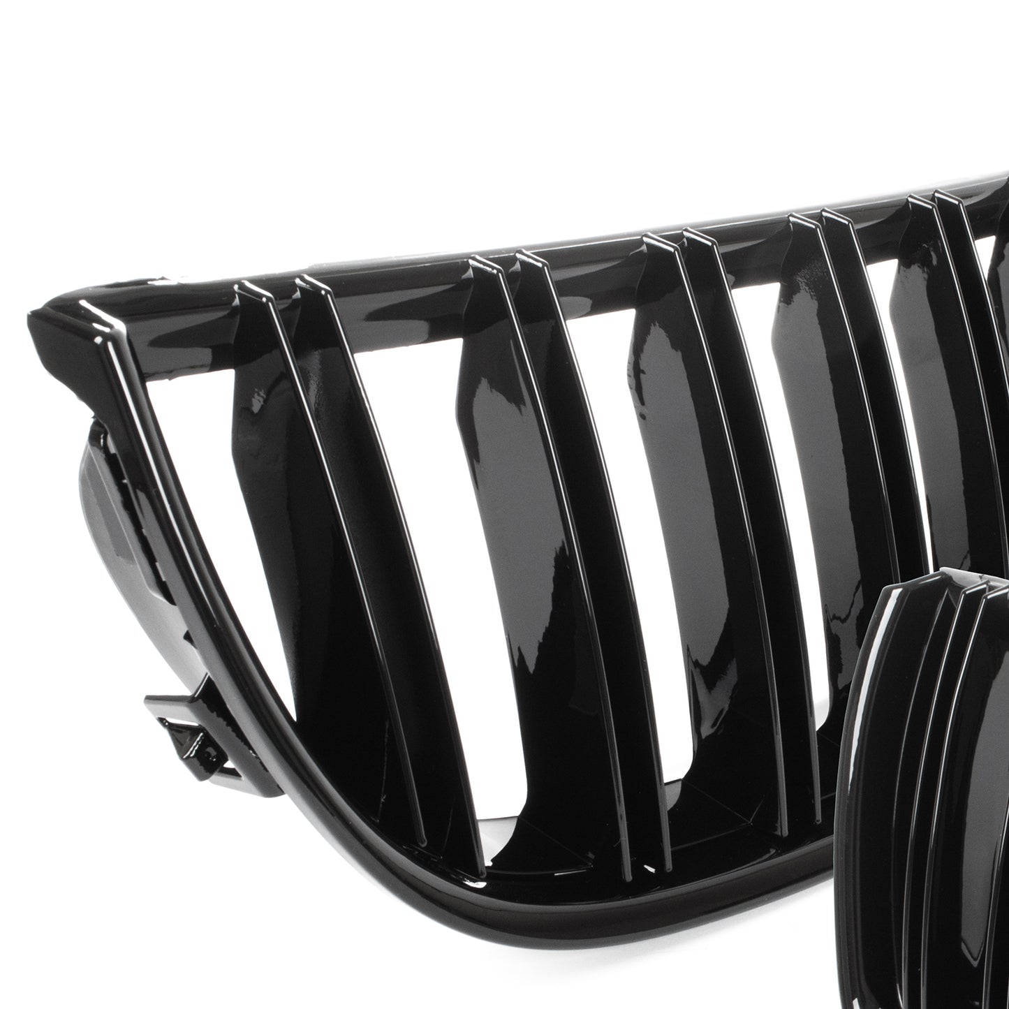 BMW 3 E90 / E91 04-09 SEDAN / KOMBI atrapy między reflektory (nerki) lewa + prawa kpl. BLACK GLOSSY DOUBLE BAR - II GATUNEK