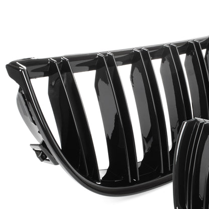 BMW 3 E90 / E91 04-09 SEDAN / KOMBI atrapy między reflektory (nerki) lewa + prawa kpl. BLACK GLOSSY DOUBLE BAR - II GATUNEK