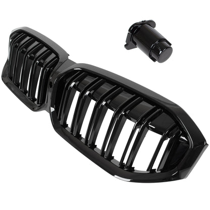 BMW 3 G20 G21 FL 22-24 atrapa między reflektory (nerki) BLACK GLOSSY DOUBLE BAR + ZAŚLEPKA