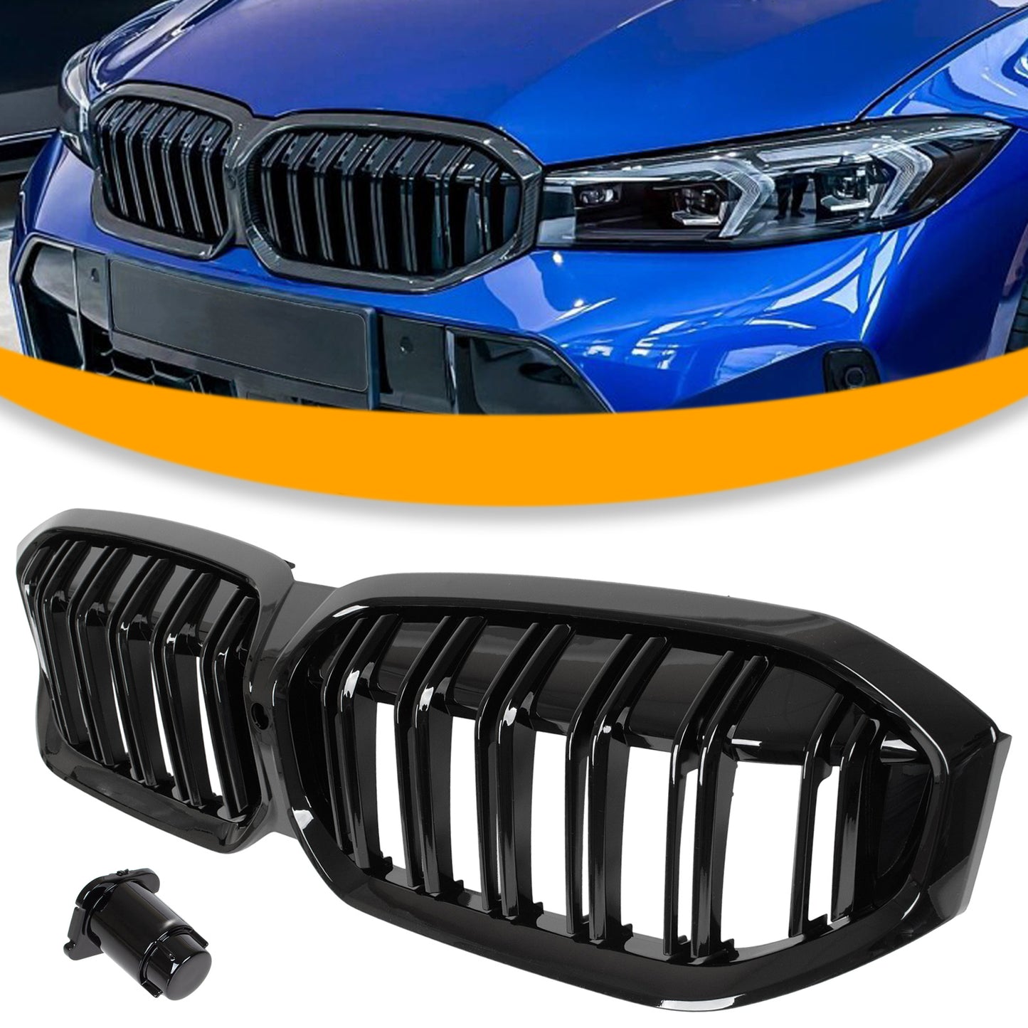 BMW 3 G20 G21 FL 22-24 atrapa między reflektory (nerki) BLACK GLOSSY DOUBLE BAR + ZAŚLEPKA