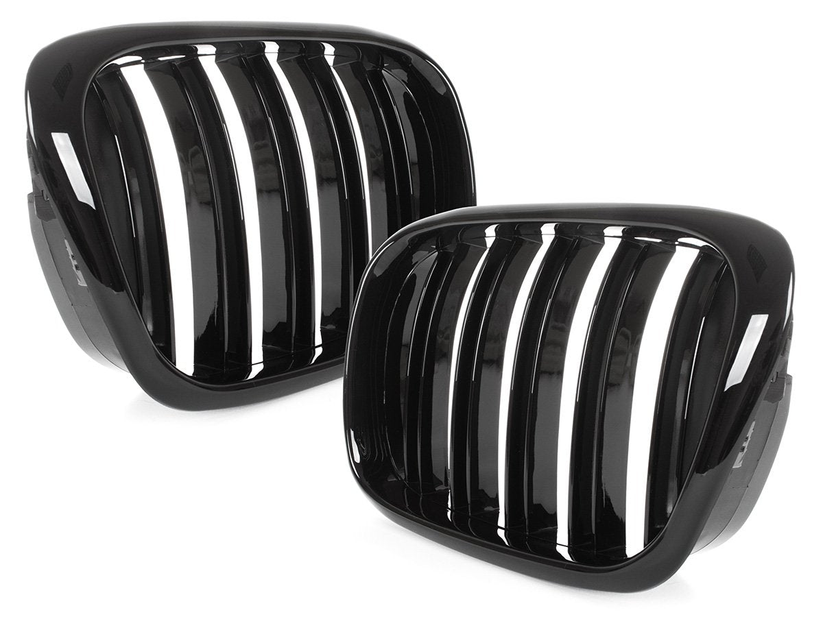 BMW 5 E39 FL 00-04 atrapy między reflektory (nerki) lewa + prawa kpl. BLACK GLOSSY DOUBLE BAR