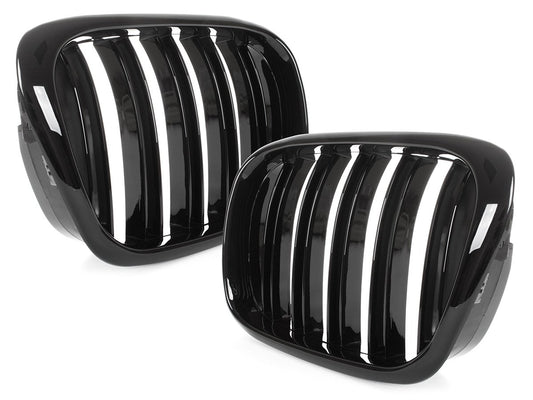 BMW 5 E39 FL 00-04 atrapy między reflektory (nerki) lewa + prawa kpl. BLACK GLOSSY DOUBLE BAR