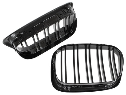 BMW 5 E39 FL 00-04 atrapy między reflektory (nerki) lewa + prawa kpl. BLACK GLOSSY DOUBLE BAR