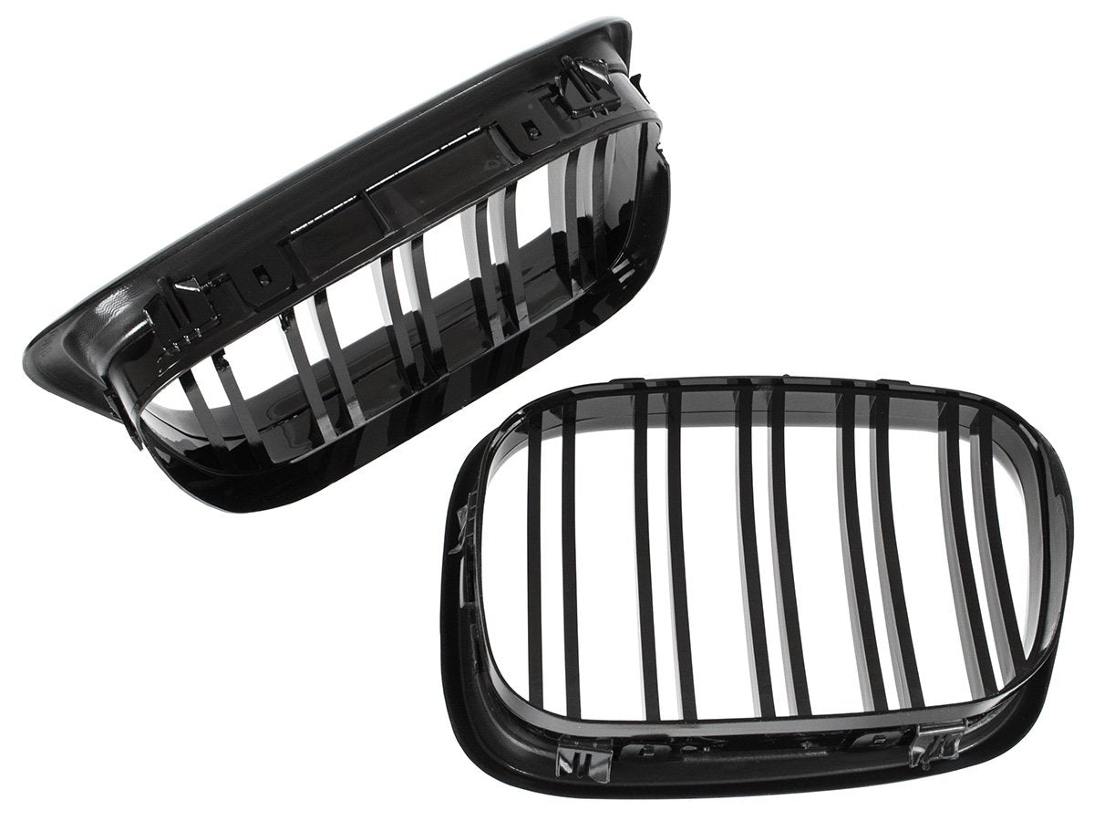 BMW 5 E39 FL 00-04 atrapy między reflektory (nerki) lewa + prawa kpl. BLACK GLOSSY DOUBLE BAR