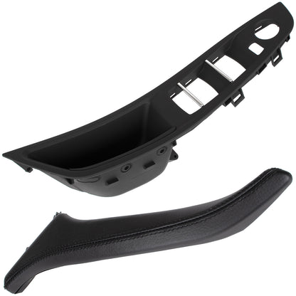 BMW 5 F10 F11 09-17 uchwyt wewnętrzny CZARNY drzwi przednich lewych 1-otwór + uchwyt wewnętrzny CZARNA SKÓRA drzwi przednich prawych 2 szt. KPL
