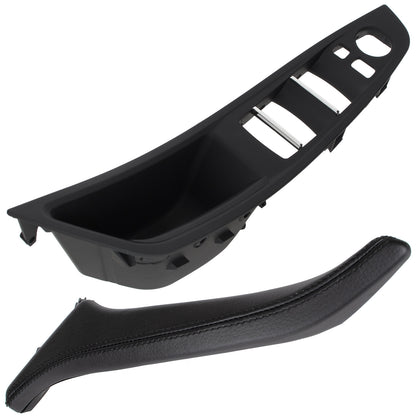 BMW 5 F10 F11 09-17 uchwyt wewnętrzny CZARNY drzwi przednich lewych 2-otwory + uchwyt wewnętrzny CZARNA SKÓRA drzwi przednich prawych 2 szt. KPL