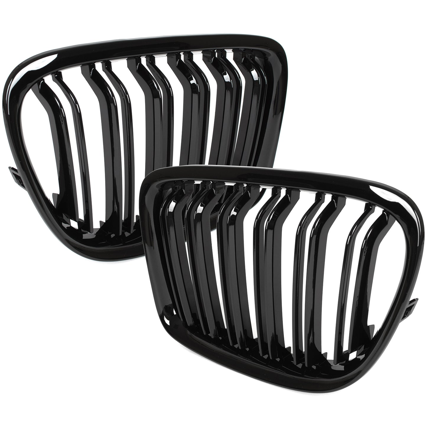 BMW X1 E84 09-15 atrapy między reflektory (nerki) lewa + prawa kpl. BLACK GLOSSY DOUBLE BAR