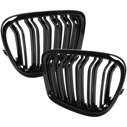 BMW X1 E84 09-15 atrapy między reflektory (nerki) lewa + prawa kpl. BLACK GLOSSY DOUBLE BAR