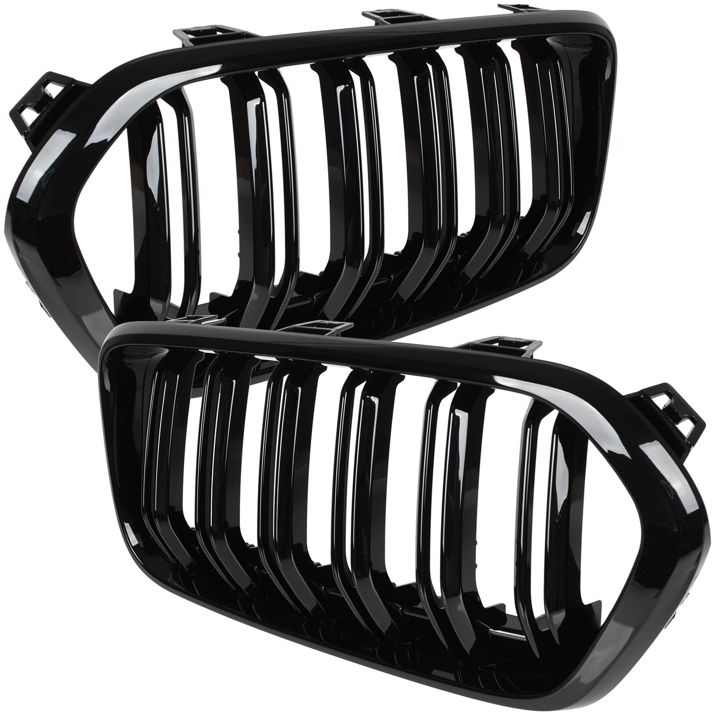 1. Przedmiot: 1 para atrapek między reflektory (nerek)
2. Strona: lewa + prawa
3. Kolor: czarny połysk
4. Producent: zamiennik
5. Samochód: BMW X2 F39
6. Rok produkcji: 2017-