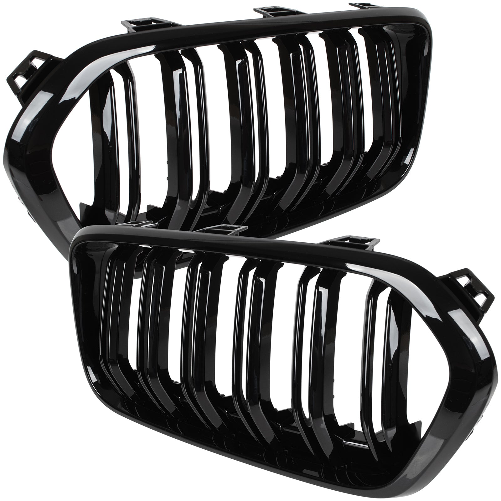 1. Przedmiot: 1 para atrapek między reflektory (nerek)
2. Strona: lewa + prawa
3. Kolor: czarny połysk
4. Producent: zamiennik
5. Samochód: BMW X2 F39
6. Rok produkcji: 2017-