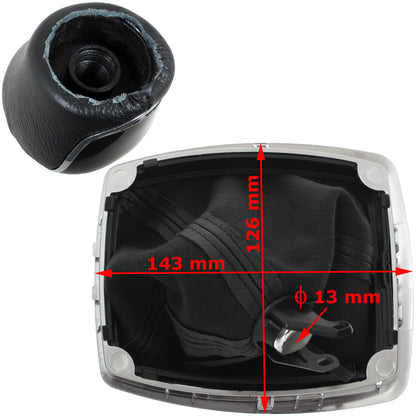 Ford C-MAX 07-10 gałka zmiany biegów 6 BIEGÓW + mieszek ochronny drążka zmiany biegów CZARNY + CHROM + ramka SILVER 2 szt. KPL