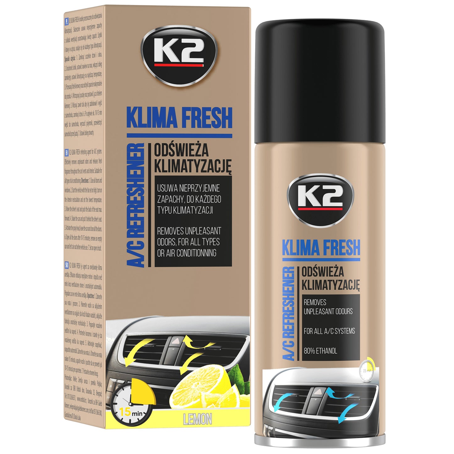 Spray do odświeżania klimatyzacji K2 KLIMA FRESH LEMON 150ml granat K222