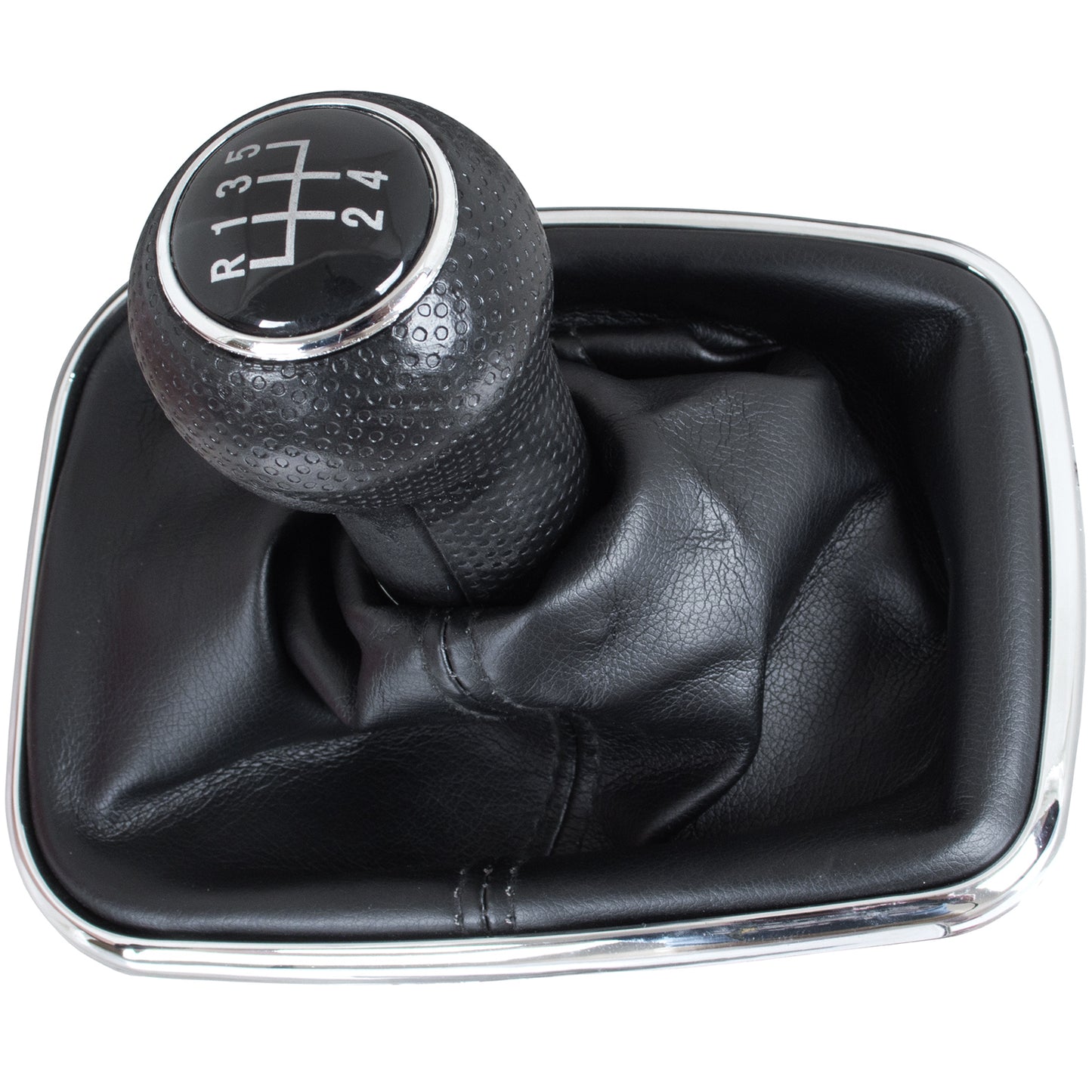 VW Golf IV 97-03 gałka zmiany biegów CZARNA + mieszek z ramką CHROM 5 BIEGÓW OTWÓR 23MM